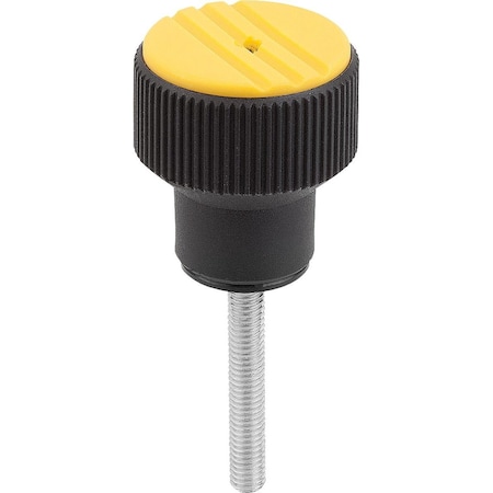 Kipp Torque Knurled Knob Size:3 D=M06X60, Thermoplastic Black Ral7021, Comp:Steel, Cap:Yellow Ral1021 K0277.3067X60